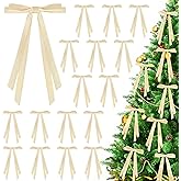 CUPLOOV 24pcs Velvet Bows for Christmas Tree, Pre-Tied Beige White Bow for Xmas Trees Wreaths Gifts Wedding Indoor Outdoor Neutral Decorations, 5 x 7 Inch