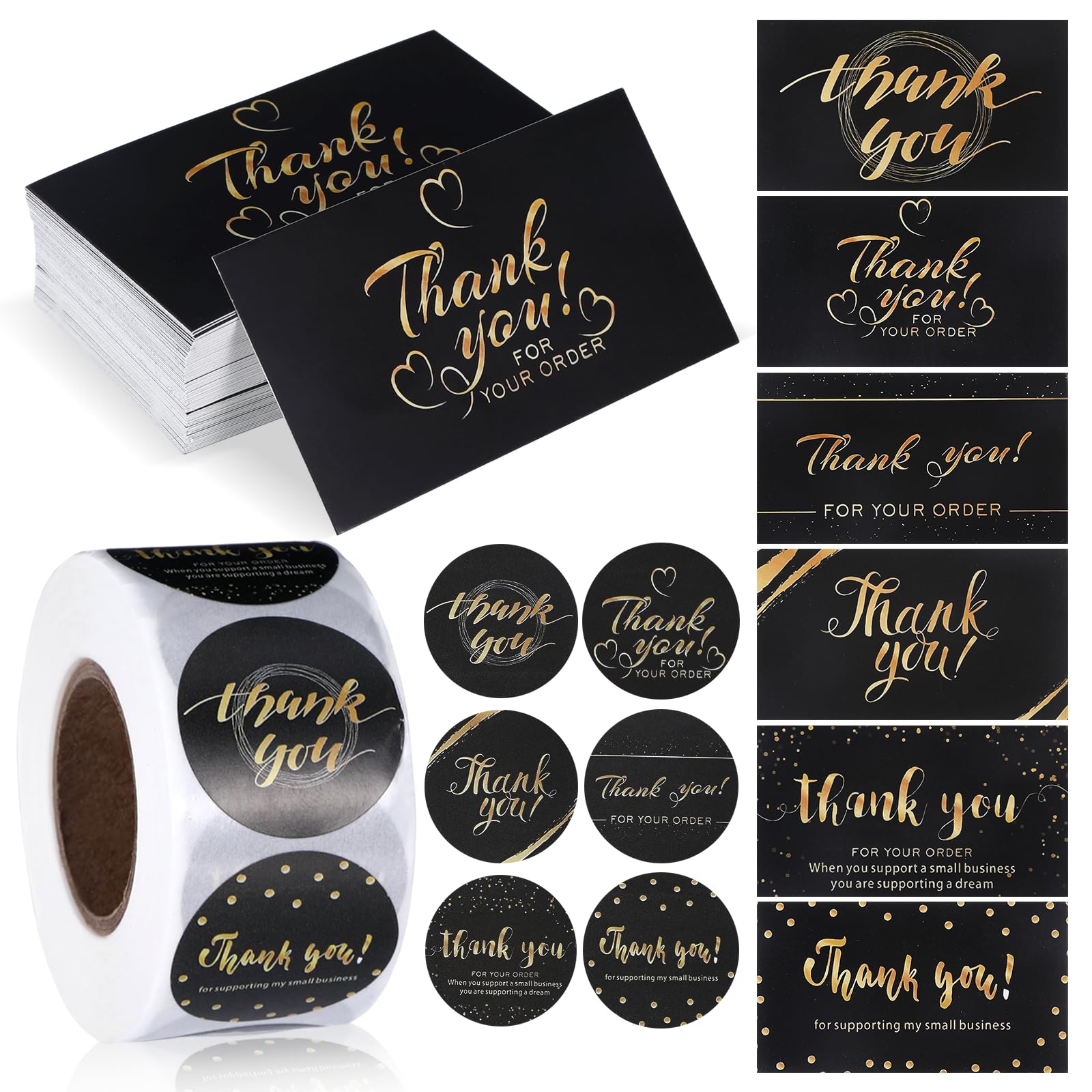 Photo 1 of 1120 Pcs Thank You Cards and Stickers Set,Thank You Stickers Small Business,Thanks Yourself for Supporting My Small Business Sticker,Custom Sticker for Corporation Logo with Thanks Corporation Card