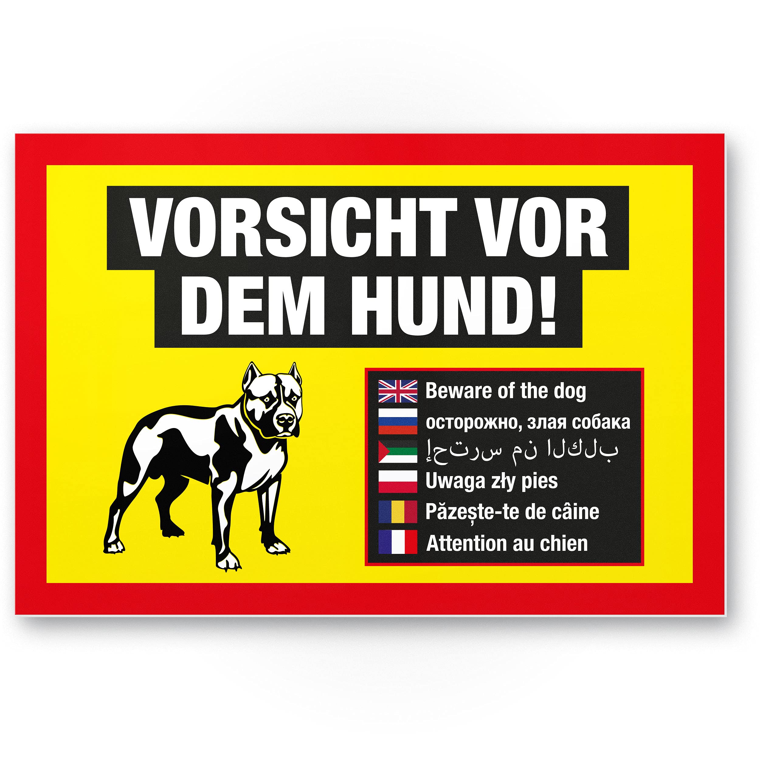 Warning Sign with German Text "Vorsicht vor der Hunde" (German Text) Multilingual Yellow,Red Weatherproof Dog Sign Garden Gate, Entry Gate, Door Sign deterrent, Warning Sign Burglary Protection