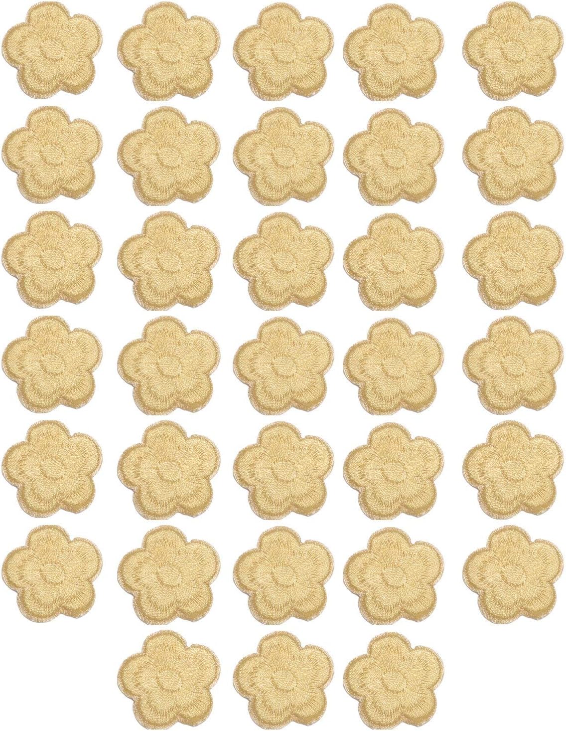 MSCFTFB 33 Pieces Small Garden Flower Iron on Patches Embroidered Patches Floral Turnera Sew on Appliques Clothing Jackets Backpack Shoes Repairing Decorations Apparel Embellishments (Beige)