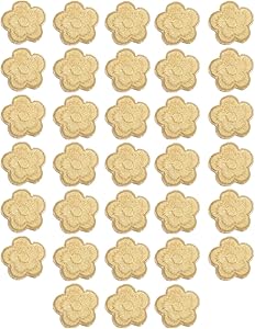 MSCFTFB 33 Pieces Small Garden Flower Iron on Patches Embroidered Patches Floral Turnera Sew on Appliques Clothing Jackets Backpack Shoes Repairing Decorations Apparel Embellishments (Beige)