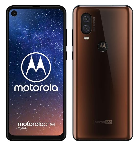 Motorola One Vision Dual-Sim Smartphone (6, 3 Zoll Display, 48-MP-Sensor, 12-MP- + 5-MP-Dual-Kamera, 128 GB/4 GB, Android 9.0) Bronze + Schutzcover [Exklusiv bei Amazon]