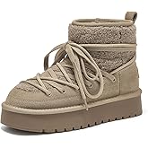 BEAU TODAY Snow Boots for Women, Platform Anti-Slip Winter Booties, Warm Fur Lace Up Round Toe Ankle Boots for Women, Comfort Faux Fur Outdoor Walking Boots