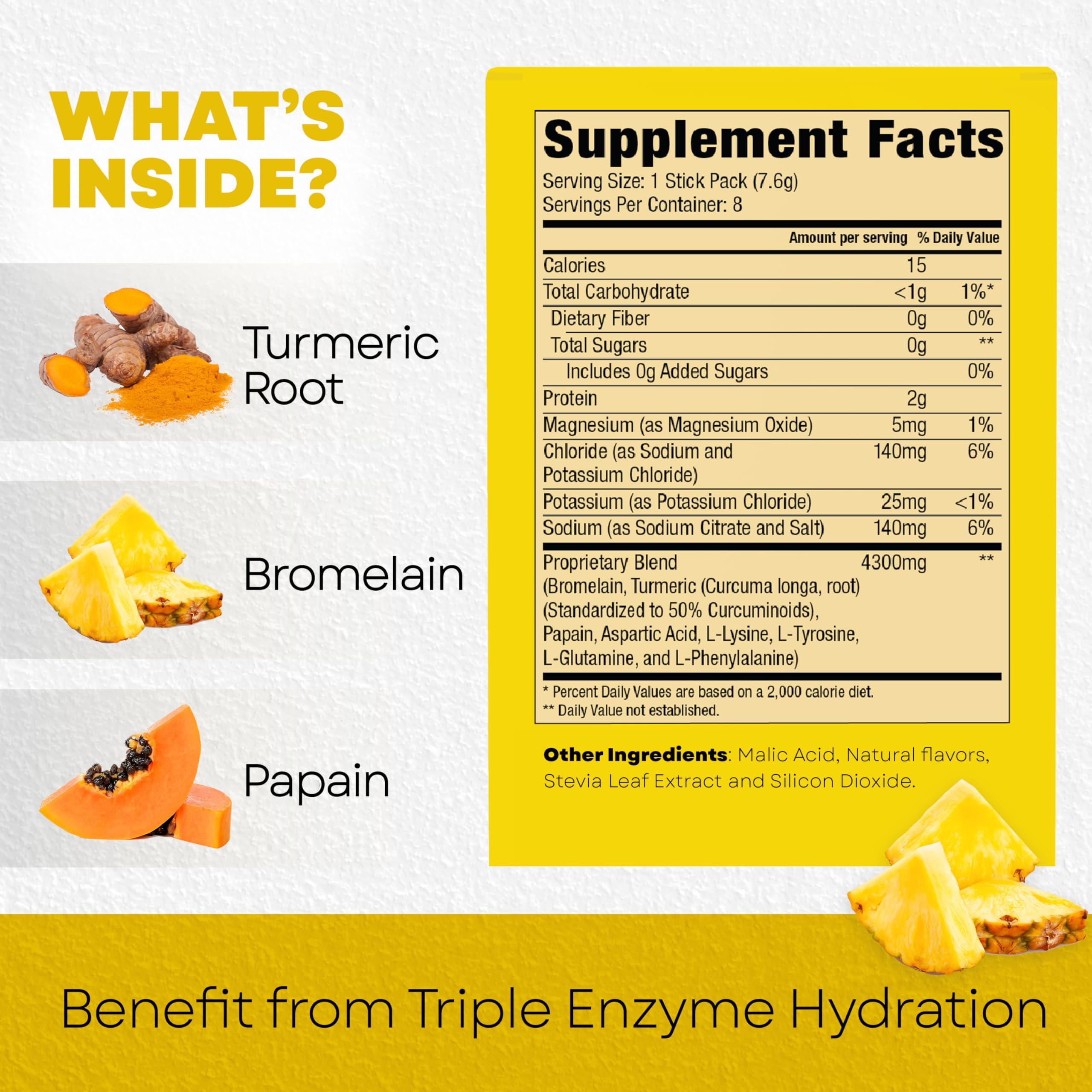 Bala Enzyme Hydration & Sugar-Free Drink Mix - Turmeric, Bromelain, Papain, Immunity, Mobility - Pineapple 0.25oz (10 Count)