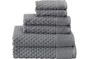 Great Bay Home 100% Cotton Bath Towel and Washcloth Sets | 2 Bath Towels, 2 Hand Towels, and 2 Washcloths | Quick Dry Bath Towels | Grayson Collection (6 Piece Set, Diamond Dark Grey)