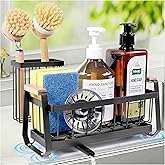 Ouletoy Sponge Holder for Kitchen Sink Organizer, Stainless Steel Sink Caddy Suction Cup with Dish Brush Holder, Rustproof Drying Rack, Sponge Caddy and Dish Soap Organizer for Kitchen Countertop