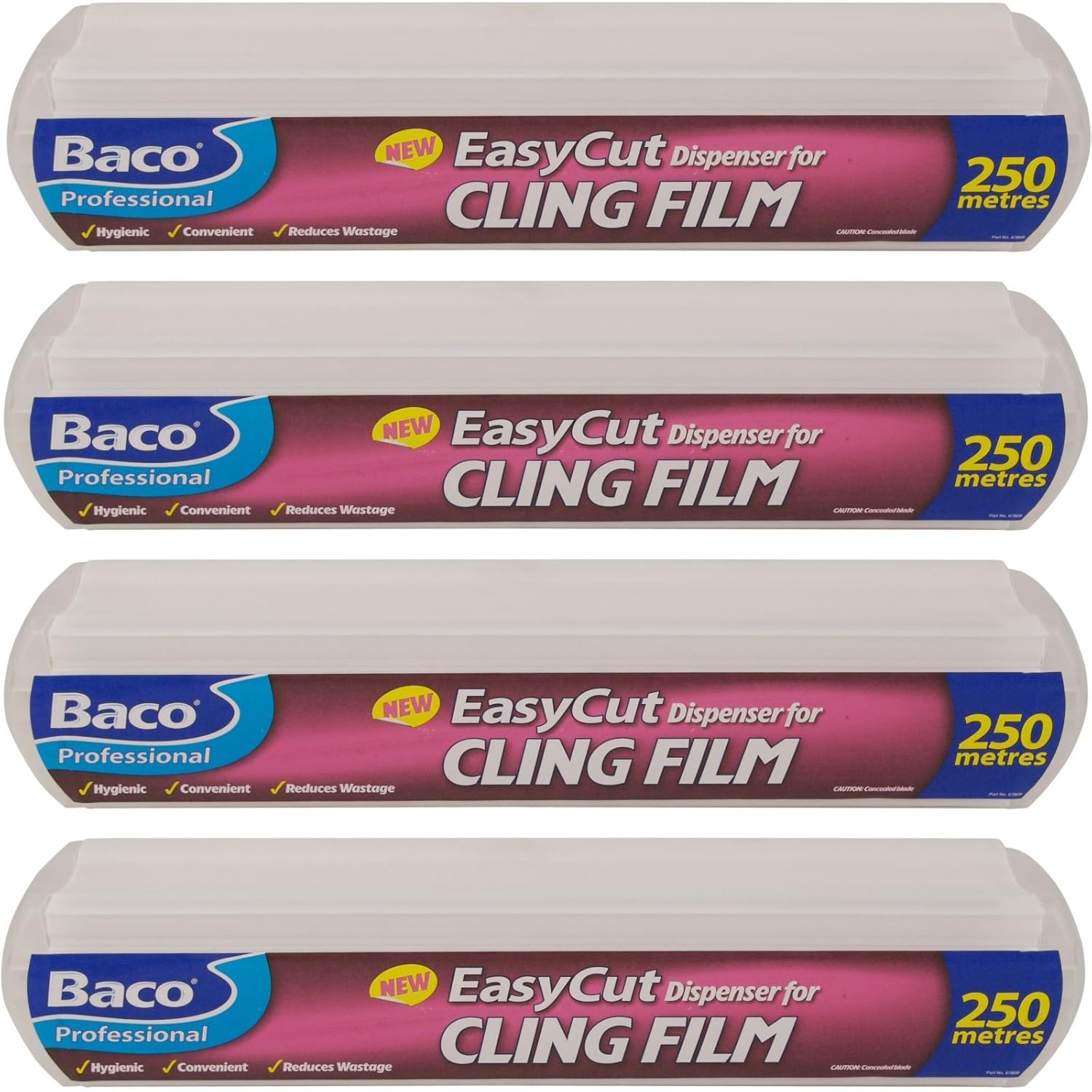 4 x Bacofoil Professional Easycut Cling Film & Dispenser 250 Metres x