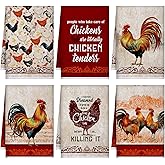 FuWeave 6 Pcs Chicken Kitchen Towels Funny Rooster Dish Towels Christian Farmhouse Dishcloths Vintage Hand Clothes Rustic Chicken Dry Cloth for Christmas Bathroom Decor Housewarming Gift