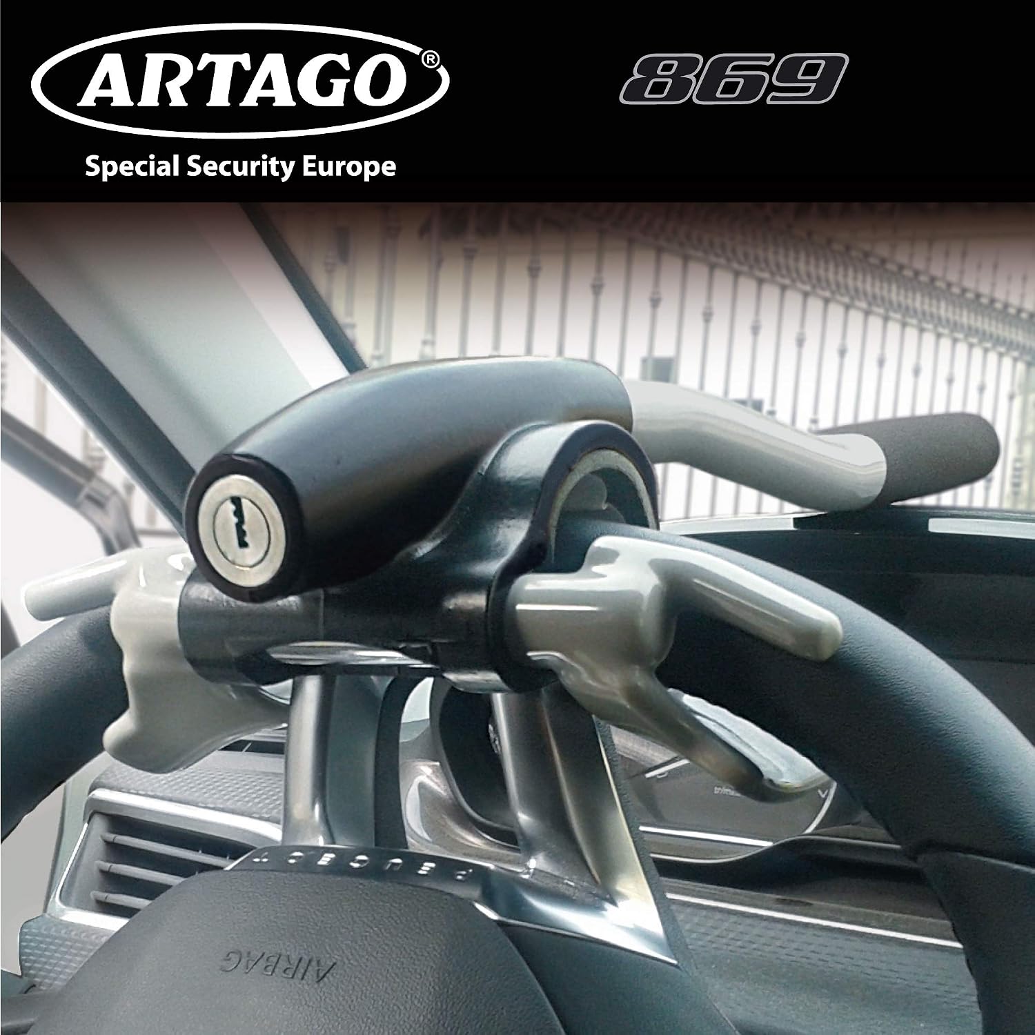Artago 869 High-End Steering Wheel Lock, Extra Security Around The Spoke, Press & Click Locking More Practical - Image 3
