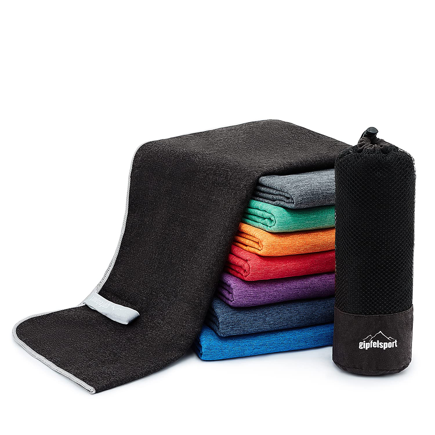 Microfibre Towel Set for Sauna, Fitness, Sports, Beach Towel, Sports Towel, Anthracite_Brush Set1: L (140 x 70) & S (80 x 40)