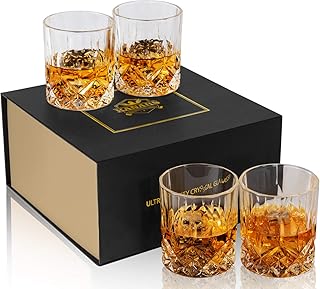 KANARS 4er Set Whisky Gläser, Bleifrei Kristallgläser, Whiskey Glas, 300ml, Schöne Geschenk Box, Hochwertig