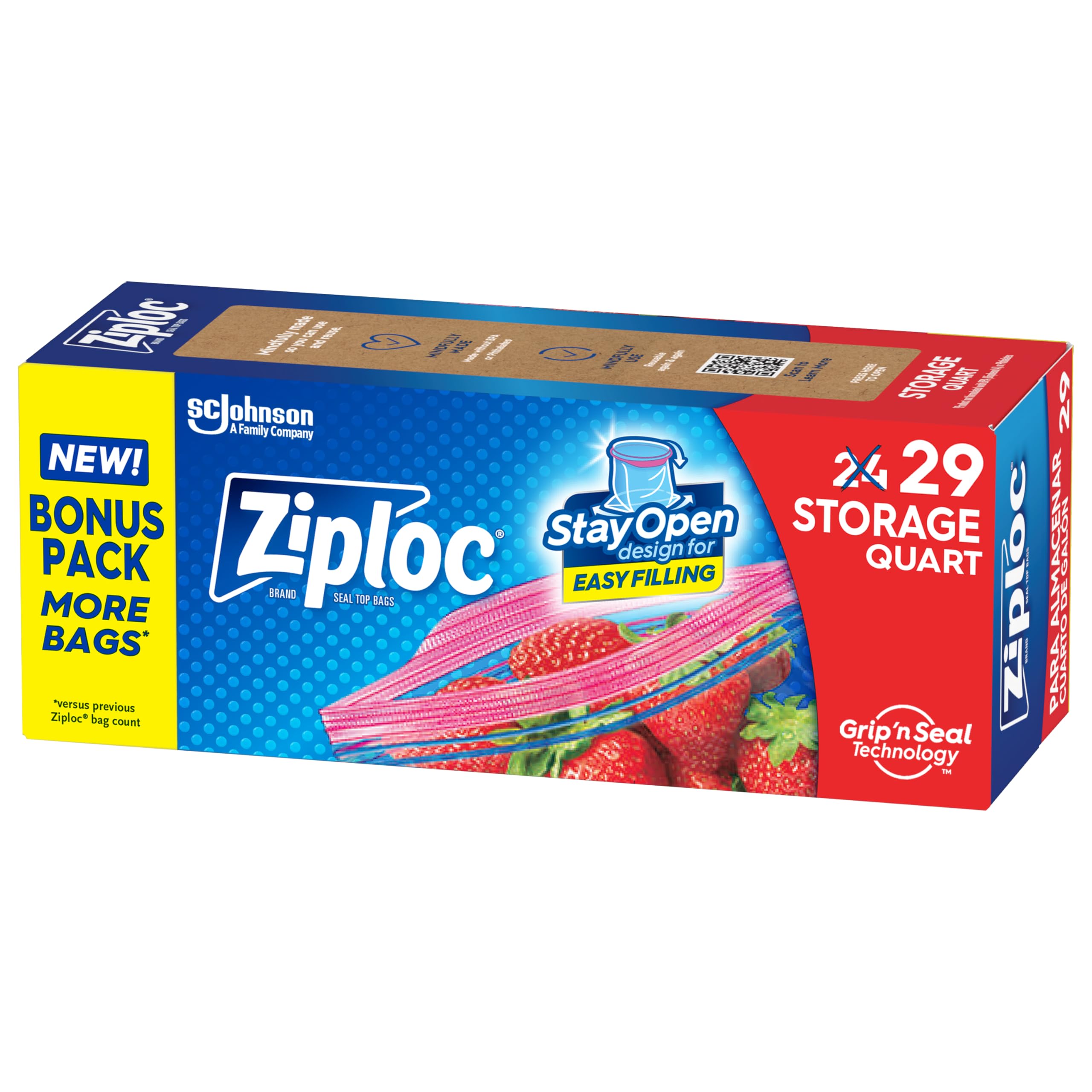 Photo 1 of Ziploc Quart Food Storage Bags, Stay Open Design with Stand-Up Bottom, Easy to Fill, 29 Count