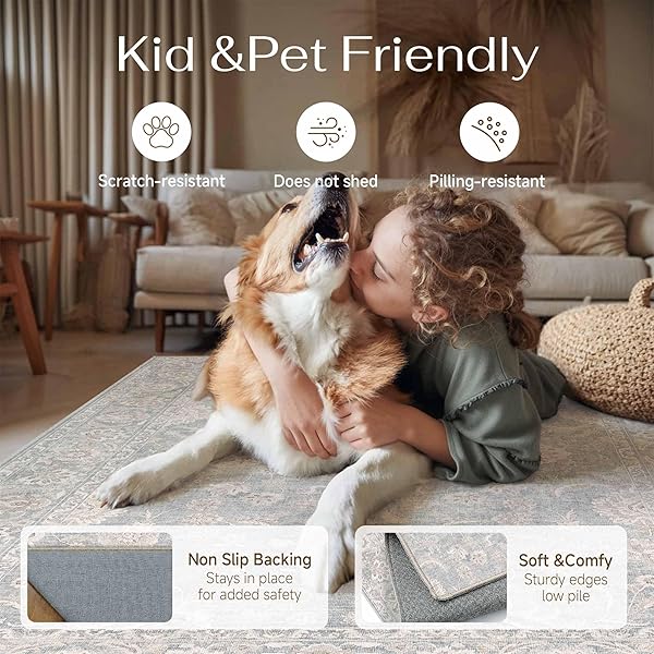 WONDRG 8X10 GREY BROWN WASHABLE AREA RUG FOR LIVING ROOM BEDROOM NEUTRAL FLORAL SOFT NON SLIP RUG LOW PILE DISTRESSED CARPET FOR DINING ROOM NURSERY OFFICE INDOOR