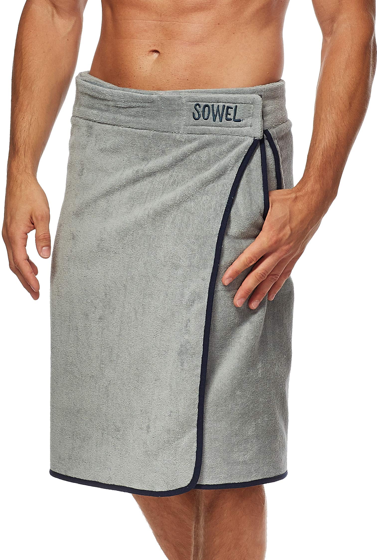 Sowel® Sauna Kilt for Men, Sauna Towel, Sauna Sheet made of 100% Organic Cotton, 60 x 140 cm, Grey/Navy