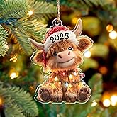 Highland Cow Christmas Ornament 2025, Farmhouse Animal 3.75" (2D Flat) Double-Sided Acrylic Ornament, Gift for Highland Cow Lovers, Farmers, Women, Friends, Family, Farm Xmas Hanging Tree Décor