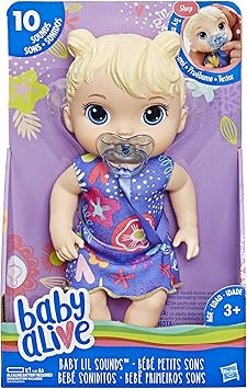 BABY ALIVE Baby Lil Sounds: Interactive Blonde Hair Baby Doll, Kids Ages 3 & Up, Makes 10 Sounds, with Pacifier