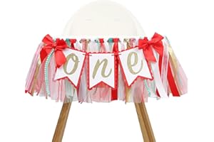 LINLULU Christmas High Chair Banner for 1st Birthday - Red and Green One Highchair Banner, 1st Birthday Decoration for Girls, Tulle and Ribbon High Chair Decorations, Christmas Bday Party Decorations