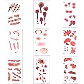 12-Sheet Fake Tattoos and Wound Halloween Tattoos Set Realistic Temporary | Tattoos for Halloween, Cosplay, Zombie Makeup Easy Apply Remove with Water Costume Accessories for Adults.