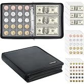 Coin Collection Book Holder for Collectors, 520 Pockets Fireproof Coins Collecting Album &amp; 36 Sleeves Money Storage Case for Coin Currency Collection Supplies, Bill, Pennies, Quarters, Stamp