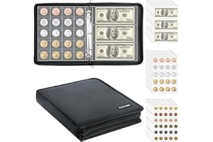 TAEYONK Coin Collection Book Holder for Collectors, 520 Pockets Fireproof Coins Collecting Album & 36 Sleeves Money Storage Case for Coin Currency Collection Supplies, Bill, Pennies, Quarters, Stamp