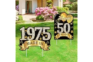 Puyruiv 2Pcs Black Gold 50th Birthday Yard Sign Decoration for Men Women, Happy 50th Made in 1975 Lawn Sign Party Supplies, Fifty Year Old Yard Stakes Decor