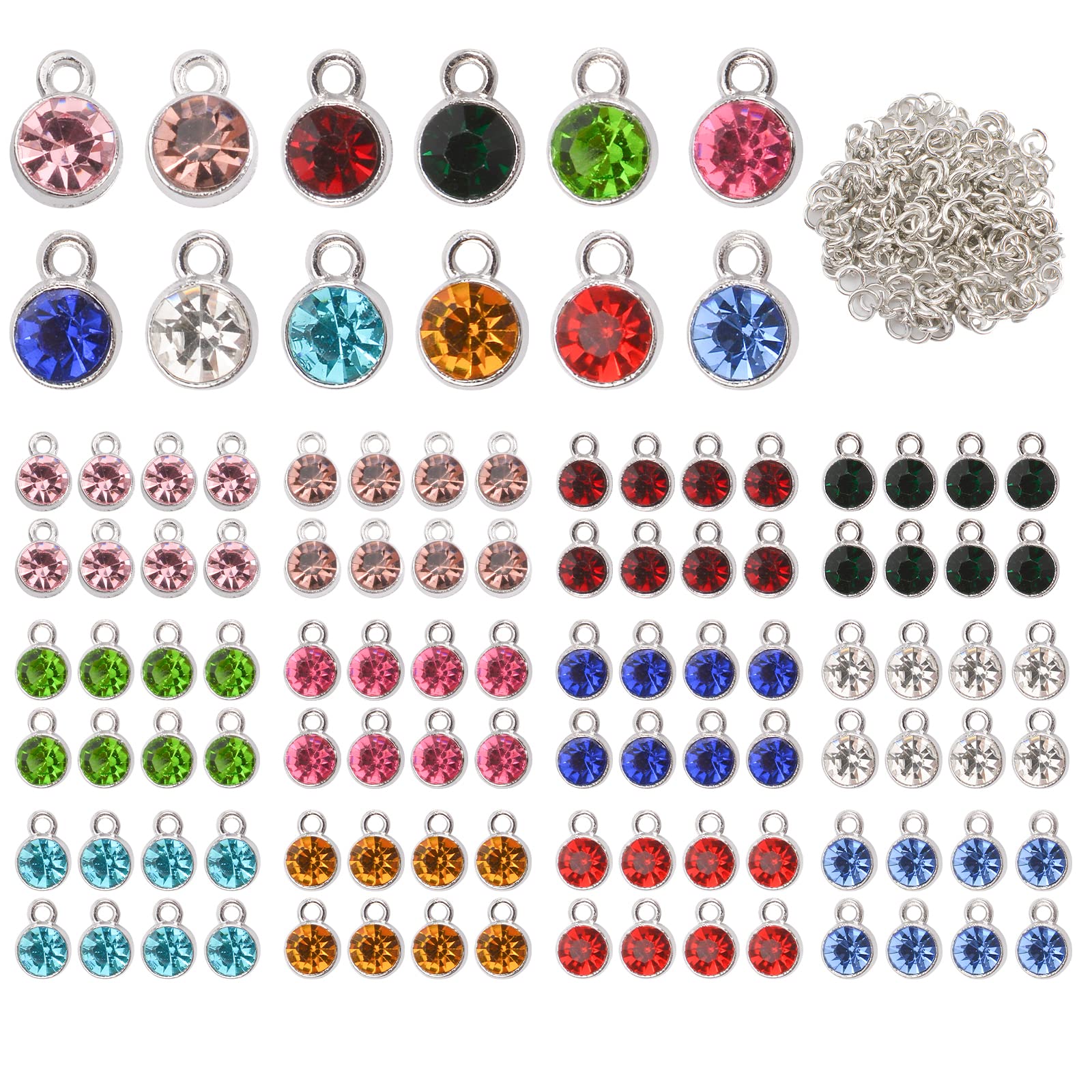 URROMA Crystal Birthstone Beads, 96 Pcs Round Crystal Charms for Jewelry Making, 12 Colors