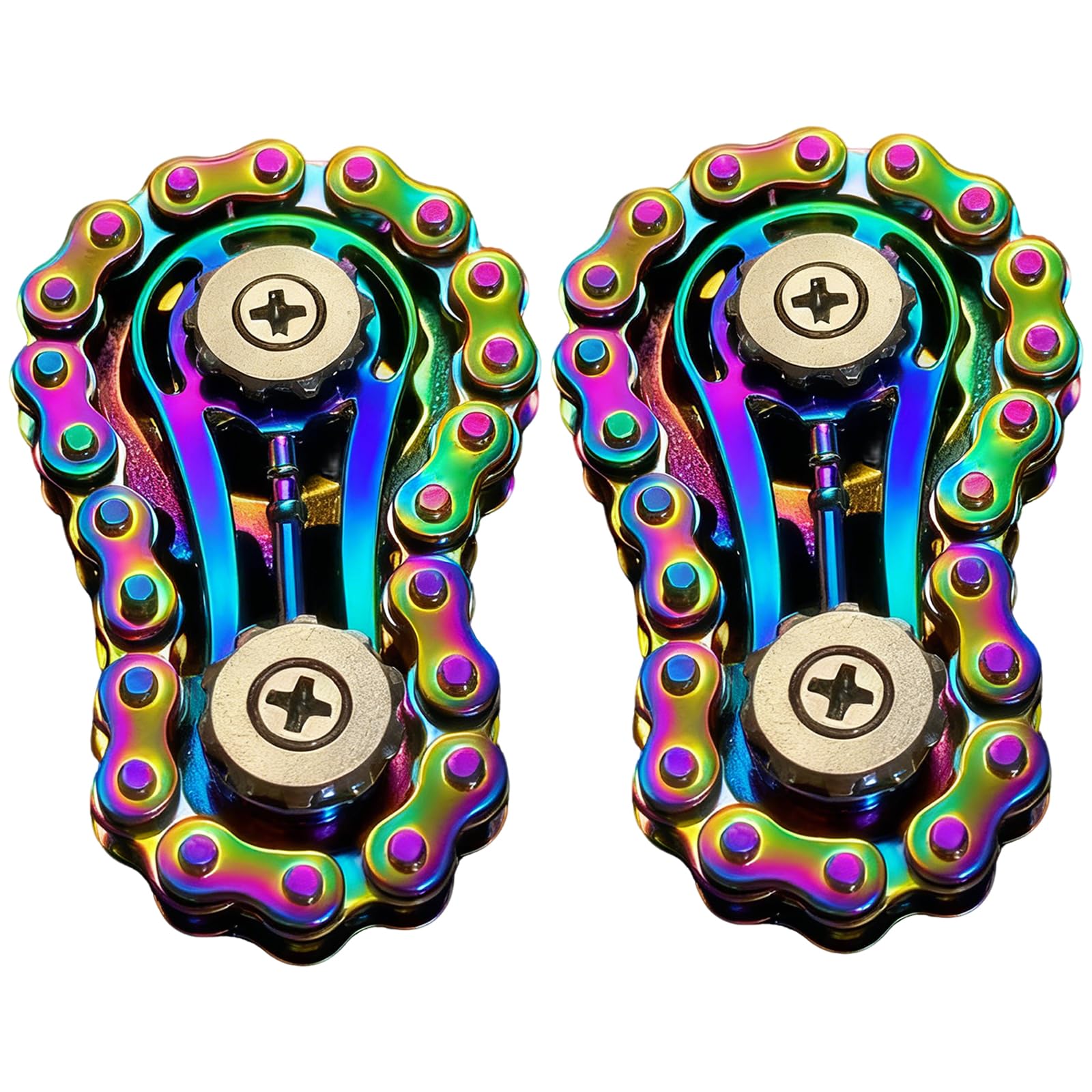 2 Pcs Fidget Keyring Fidget Spinners Metal Handheld Gadget Kinetic Desk Toy Finger Hand Spinner Fingertip Gyro, Bike Chain Toy for Adults