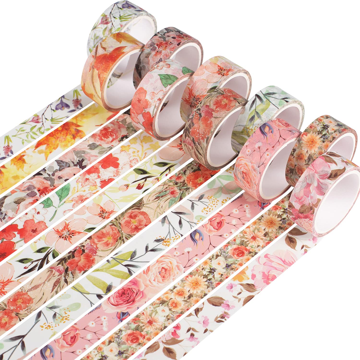 YUBX Flower Washi Tape Set Decorative Paper Masking Tape for Scrapbooking Craft DIY (Warm Tone)