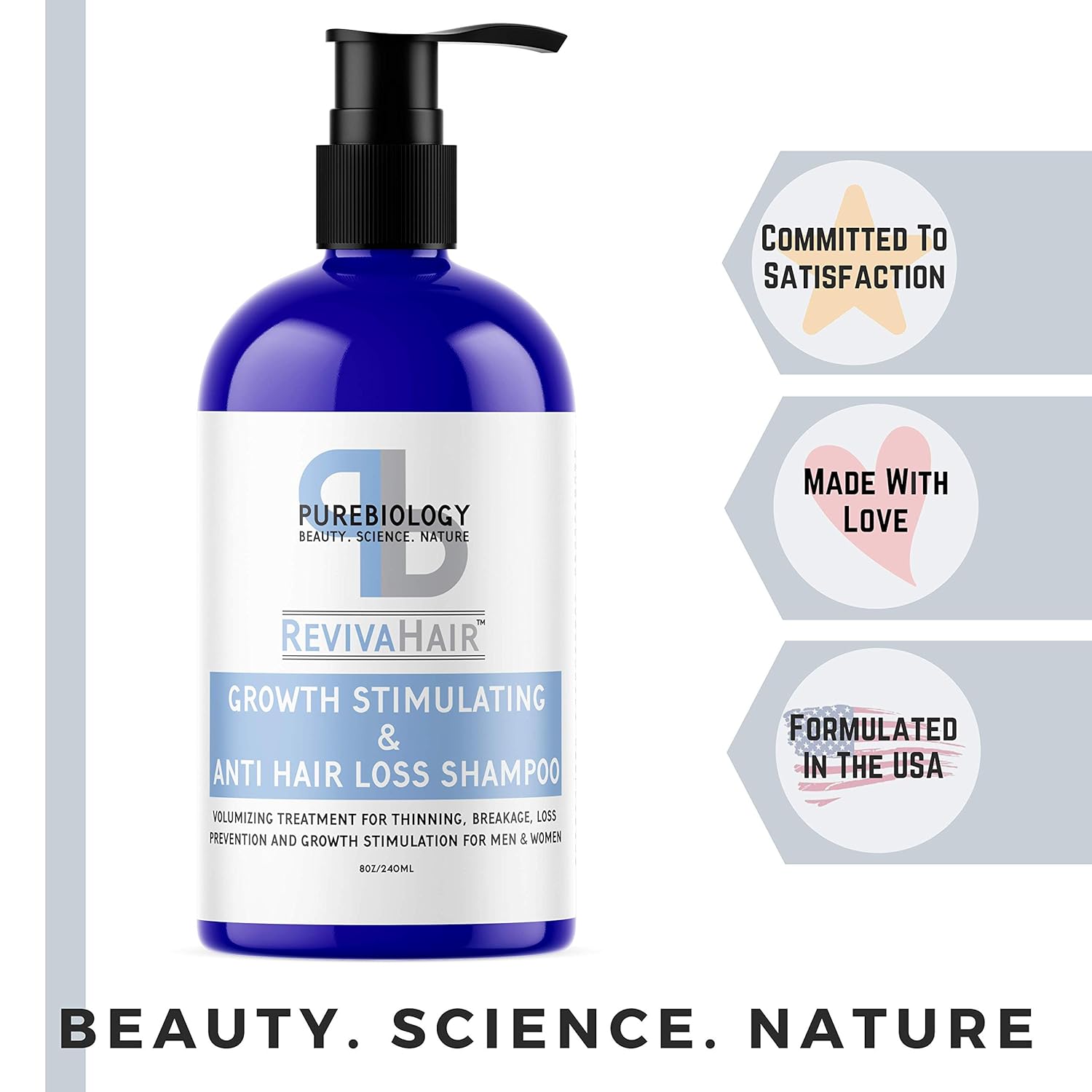 Pure Biology Hair Growth Stimulating Shampoo with Biotin, Keratin, Natural DHT Blockers, Vitamins B + E & Breakthrough Anti Hair Loss Complex for Thinning, Damaged Hair for Men & Women: Beauty