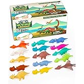 PICK A TOY Stretchy Slingshot Dinosaur Toys – 36 Mini Rubber Dinosaurs, Party Favors, Kids Prizes, Mini Toys, Finger Flingers Flying Chicken Toy, Easter Basket Stuffer