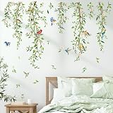 decalmile Hanging Green Vine Wall Decals Leaves Birds Wall Sticker view 1