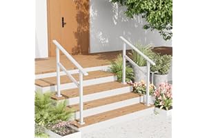 SANNWSG 2 Pack Hand Rails for Outdoor Steps,2-3 Step Railing for Stairs,Adjustable Porch Railing,Hand Rails for Seniors,Outdoor Deck Handrails for Exterior Steps,White