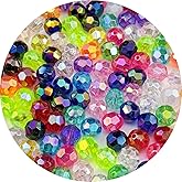 Pinhoollgo 200pcs 10mm Acrylic Faceted Round Beads AB Colors Glossy Acrylic Beads Round Spacer Beads with Hole for DIY Bracelet Necklace Jewelry Making Supplies Handmade Craft(Mix Colors)
