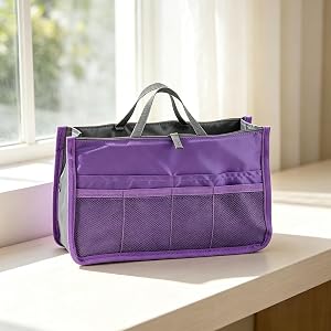 1 Pcs Purse Organizer Insert, 13 Pockets Updated Purse Handbag (Purple) | with Multi Mesh Pockets and Secure Zipper, Portable