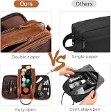 Elviros Water-Resistant PU Leather Toiletry Bag Men Large Travel Dopp Kit Brown view 4