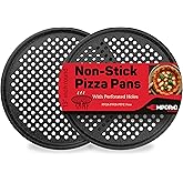 Non-Stick Pizza Pan 2 Pack, 13 Inch Round Carbon Steel Pizza Tray with Perforated Holes for Crispy Crust, PFOAPFOSPTFE Free, Dishwasher & Oven Safe Up To 450°F, Durable Nonstick Gray Marble Coating