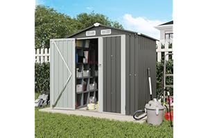 Verano Garden 6x4 FT Outdoor Storage Shed, Galvanized Steel Metal Garden Shed, Double Door W/Lock, Outdoor Storage Tool House for Backyard, Patio, Lawn