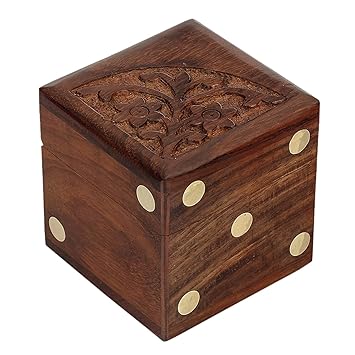 Fine Craft India Dice Game Set of 5 Dices with Beautifully Carved Wooden Dice Box Case MN-Wooden_dice_Box_2
