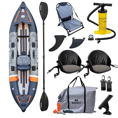 Solstice Inflatable Kayak Boat – Durable, Portable & Adventure-Ready, Heavy Duty PVC – Adjustable Seats, Accessory Mounts, Skeg & Pump Included, Fishing, 1-2 Person Tandem, Scout, Camo, 12'6"