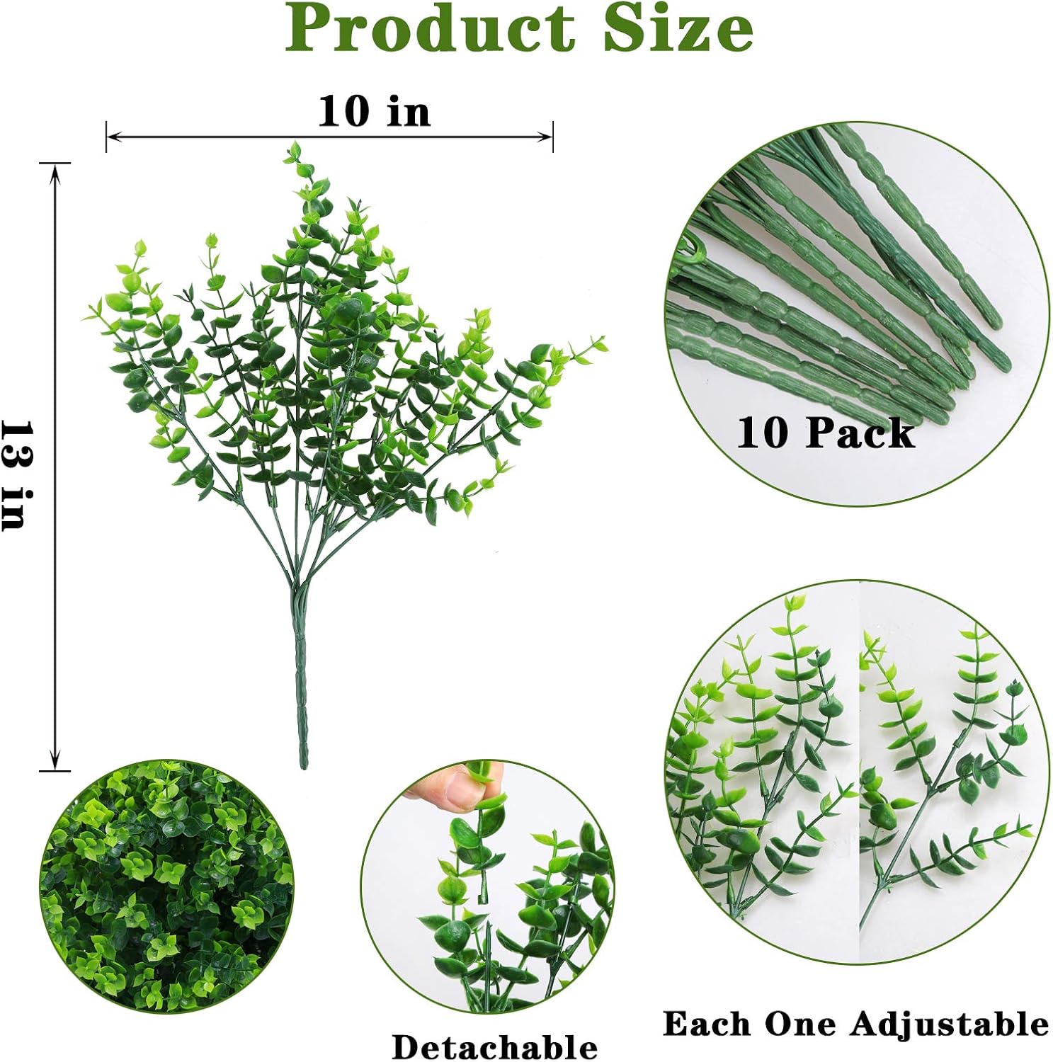 Summer Flower 10 Pack Artificial Boxwood Stems for Outdoors, Unfading in The Sun Plastic Faux Plants,Fake Foliage Shrubs Greenery for Garden,Office,Patio,Wedding,Farmhouse Indoor Decoration: Kitchen & Dining