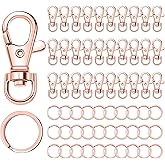 60PCS Metal Swivel Snap Hooks and Key Rings, 30PCS Lobster Claw Clasps and 30PCS Flat Key Rings for Key Chain Rings, Keychain Accessories, Keychain Rings Making kit (Rose Gold)