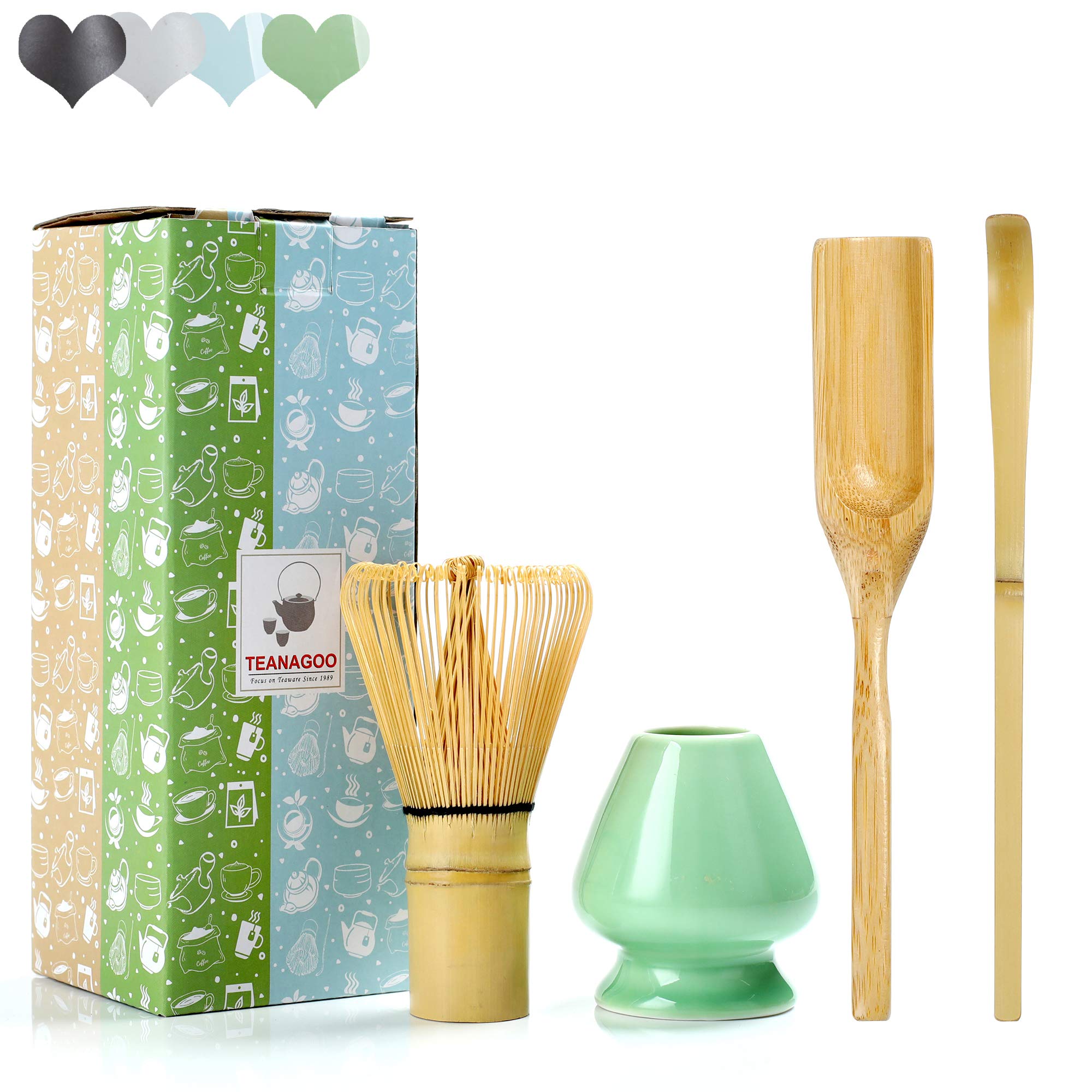 TEANAGOO MA-02 Japanese Matcha Ceremony Accessory, Matcha Whisk (Chasen), Traditional Scoop (Chashaku), Tea Spoon, Customized Whisk Holder Color
