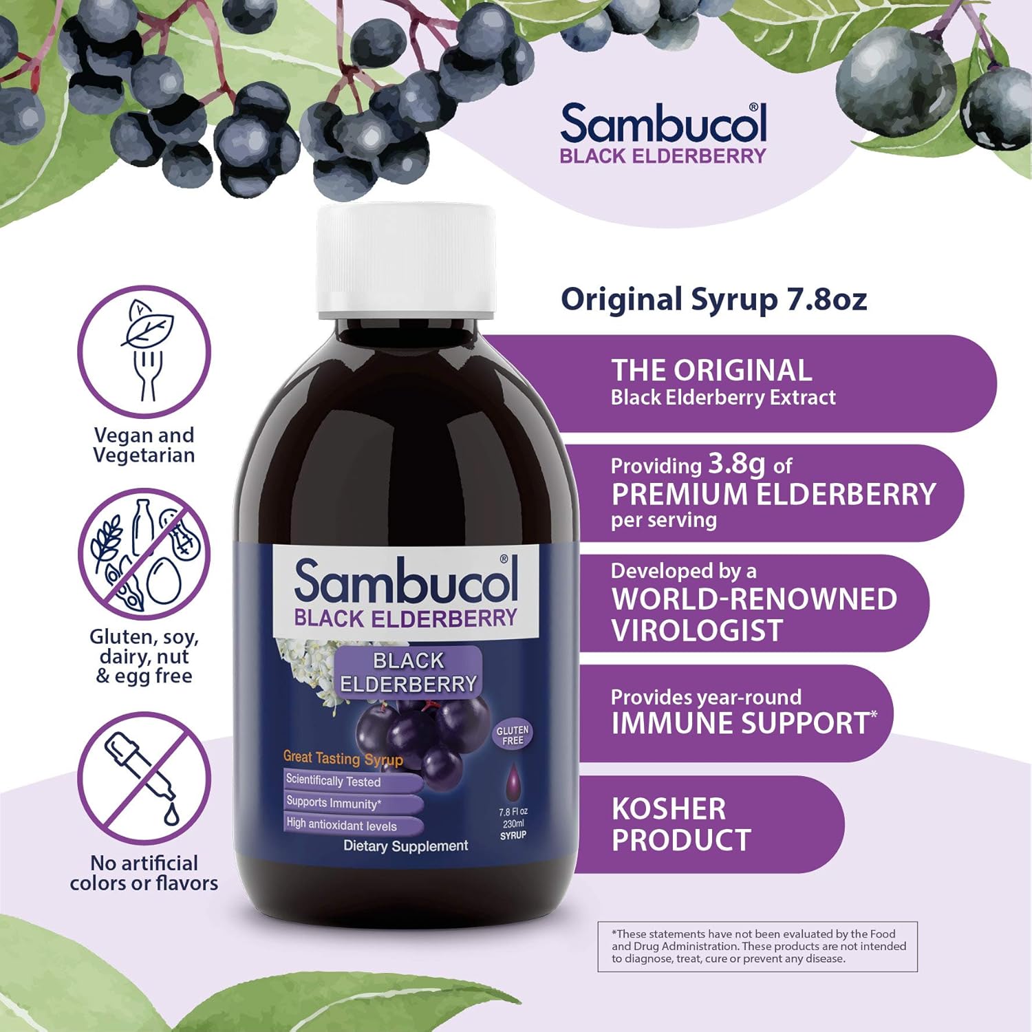 Sambucol Black Elderberry Syrup Original Formula, 7.8 Ounce Bottle: Health & Personal Care