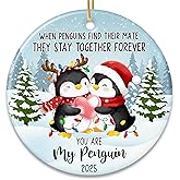 ZAGKOO Penguin Couple Ornament 2025 - Our First Christmas Ornament for Couples - Cute Penguin Christmas Ornaments for Him and Her, Boyfriend Girlfriend Husband Wife - Couple Gift, Xmas Tree Decoration