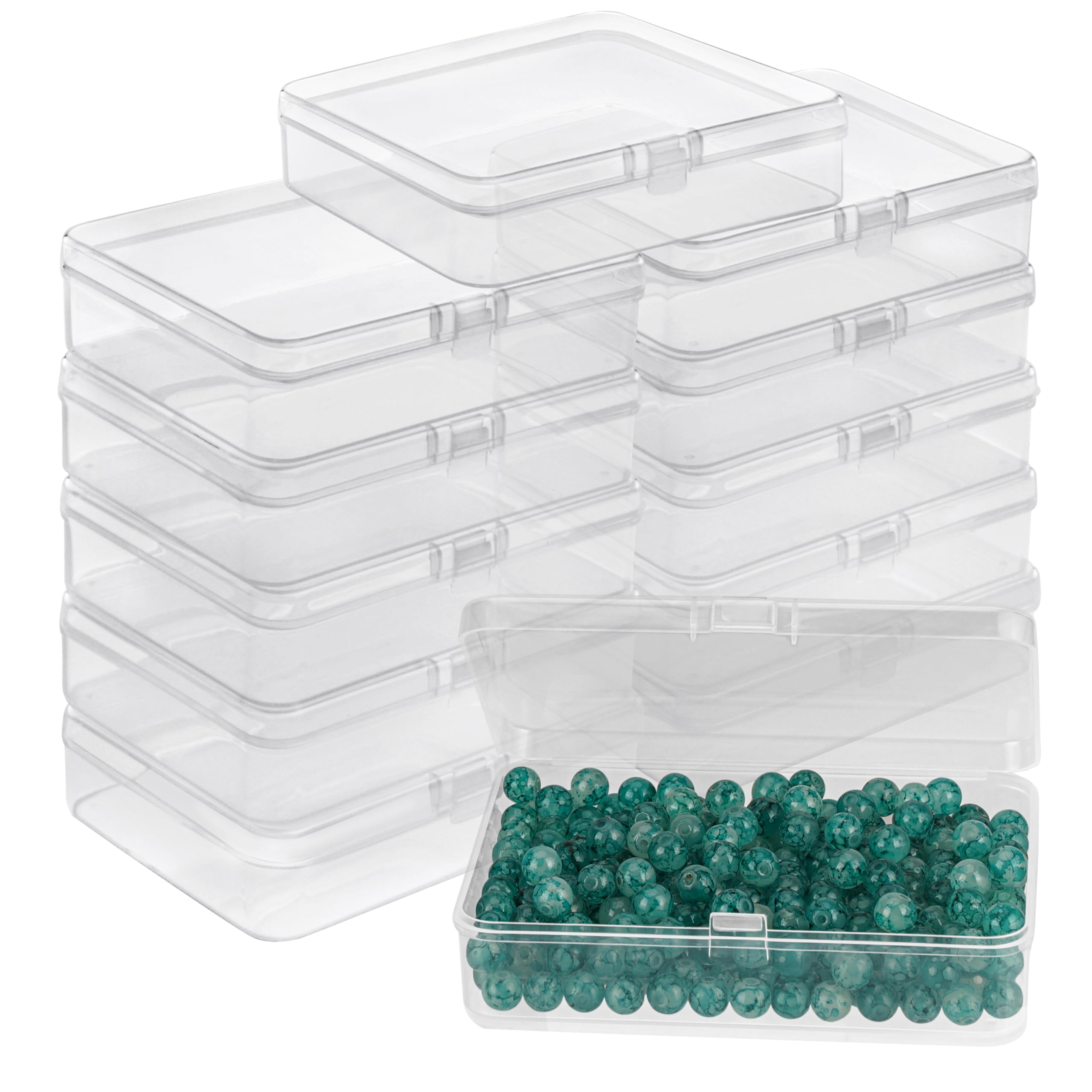 BELLE VOUS Small Plastic Containers with Lids (12 Pack) - Clear Plastic Storage Boxes with Hinged Lids - Bead Storage Box for Pills, Beads, Jewellery & Craft Items