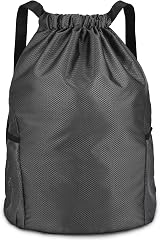 Dacitiery Nylon Drawstring Gym Bag with Outside Zipper Sack Two Side Pockets view 1