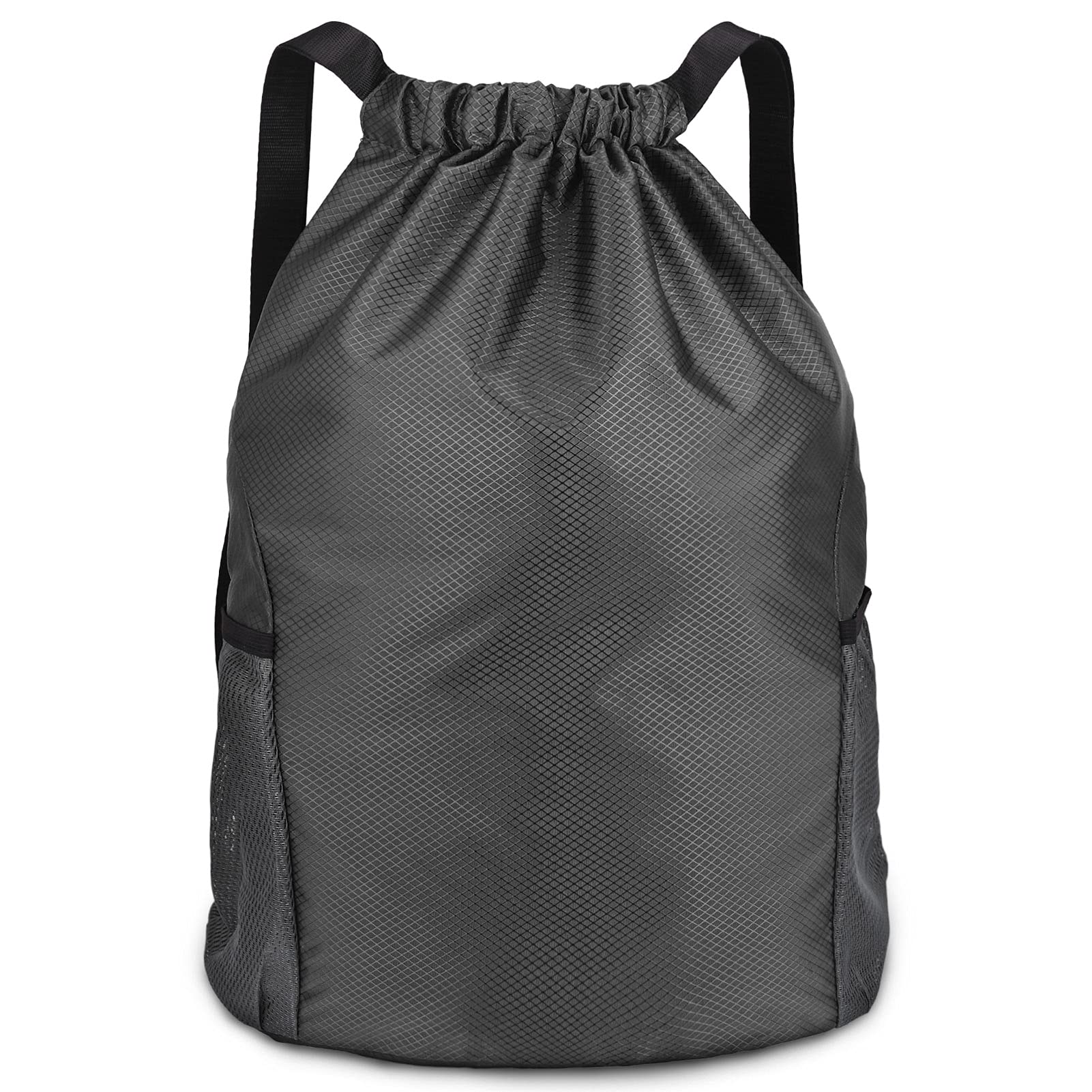 Dacitiery PE Bag Drawstring Gym Bag Sports Bag Drawstring With Outside Zipper Sack Bring Two Side Pockets,Large Backpack (Black) — image 1