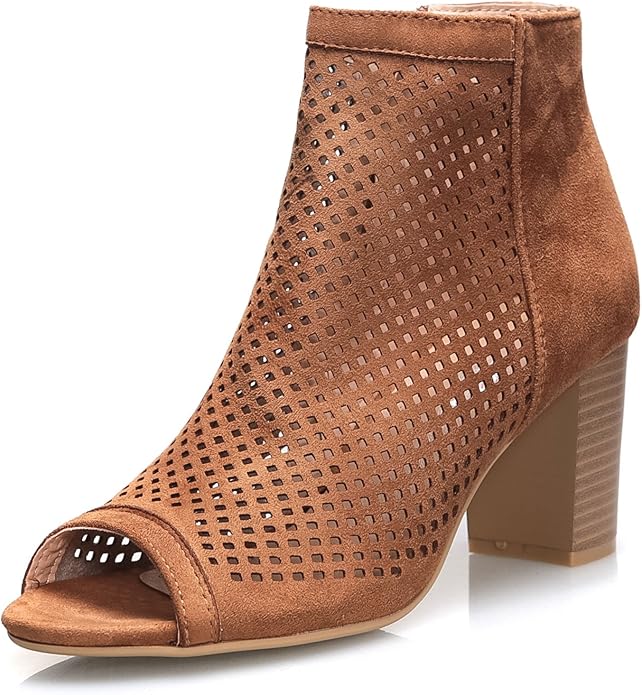 Stivaletti Tronchetti Donna In Camoscio Sintetico - Con Zip Laterale E Tacco, Stile Traforato - Foto 2