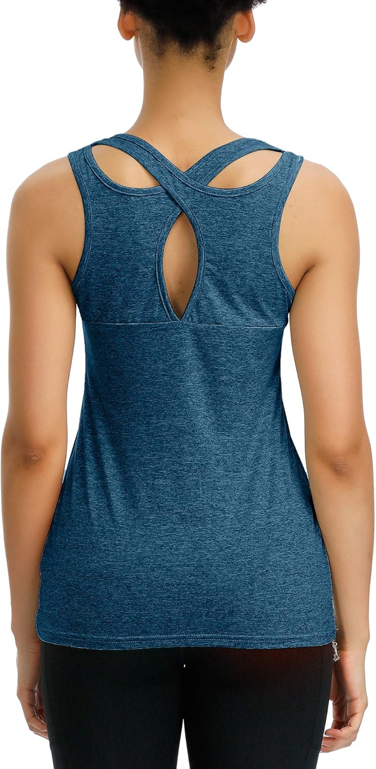 Romanstii Women's Yoga Tops Activewear Running Workouts Tank Tops Cross Back Sports Shirts Women Yoga Shirt: Clothing
