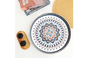Omuriko Round Plastic Serving Tray with Handles, Elegant Decorative Tray for Coffee Table, Ottoman, Living Room, Kitchen, and Outdoor Use. 13" A